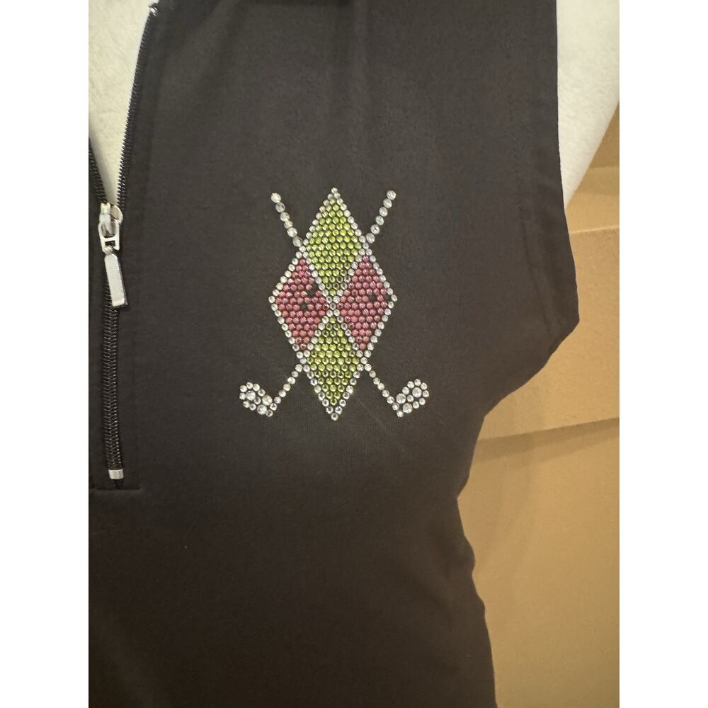 Women's Bling It On by Titania Golf Black Sleeveless Golf Polo Size M - Picture 7 of 7